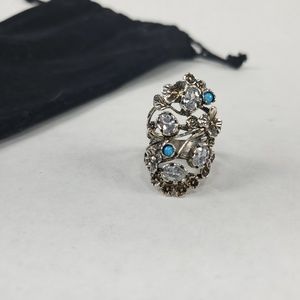 Israel Sterling Silver Flower Opal and Stone Ring